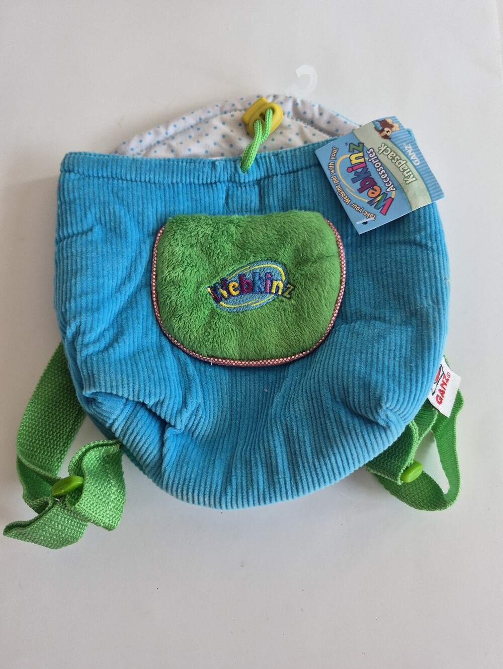 Webkinz Knapsack Kids Blue & Green Plush Backpack - New Ganz